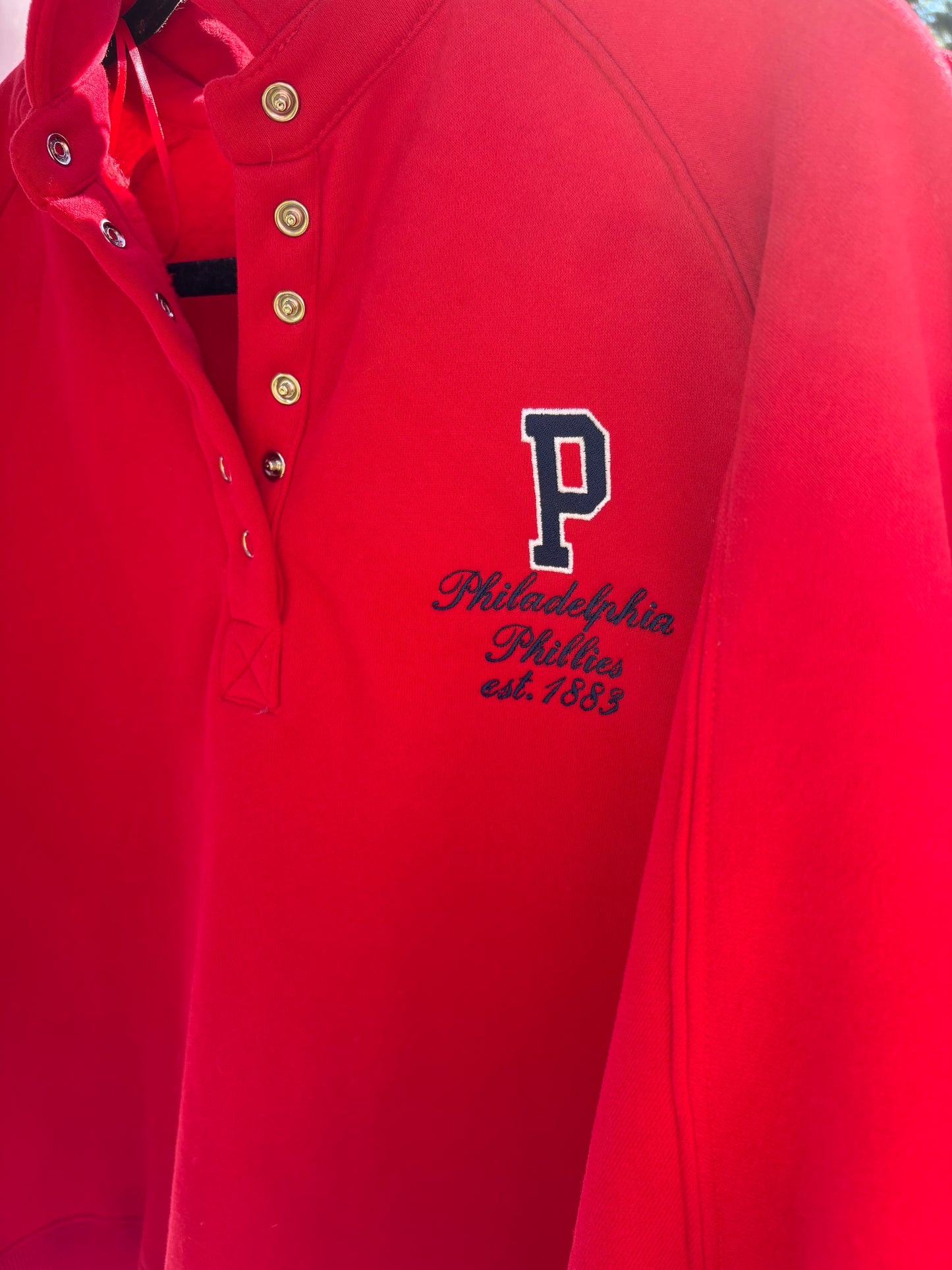 Red Phillies Button Up Sweatshirt