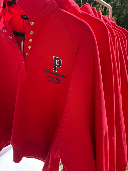 Red Phillies Button Up Sweatshirt